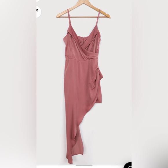 Pink Satin Asymmetrical High Low Dress - Picture 2 of 3